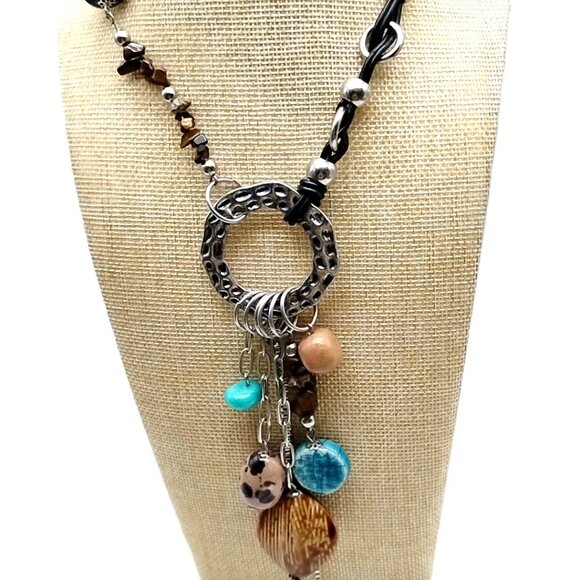 Long Artisan Bohemian-style Mixed Stone Statement Necklace Silver-tone Chain - Picture 7 of 10